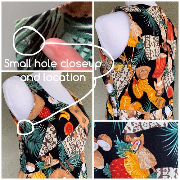 🌺 80s Hawaiian Rayon Dress Hula Tapa Ukulele Tiki - Picture 10 of 12